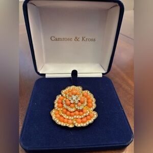 Camrose & Kross Jackie Kennedy flower brooch coral 18K gold-plated Pin